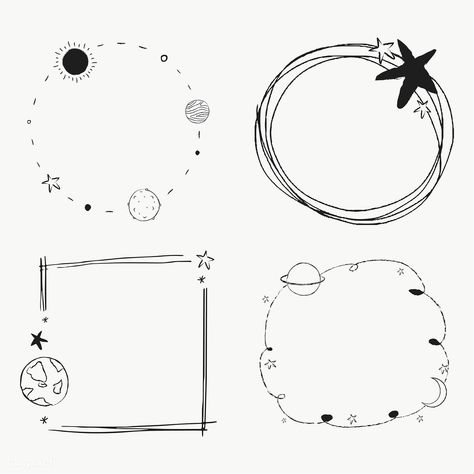 Galaxy Doodles, Frame Doodle, Moon Frame, Doodle Cute, Moon Vector, Minimal Line Art, Doodle Frame, Circle Frame, Good Image