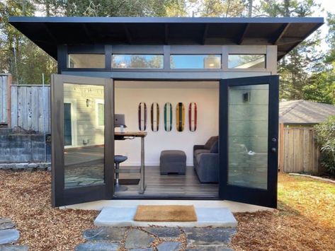 What Is a Granny Flat? | Studio Shed Shed With Bathroom, Cute Shed, Home Office Shed, Home Art Studios, Backyard Office Shed, Gym Shed, Prefab Guest House, Office Shed, Shed Office