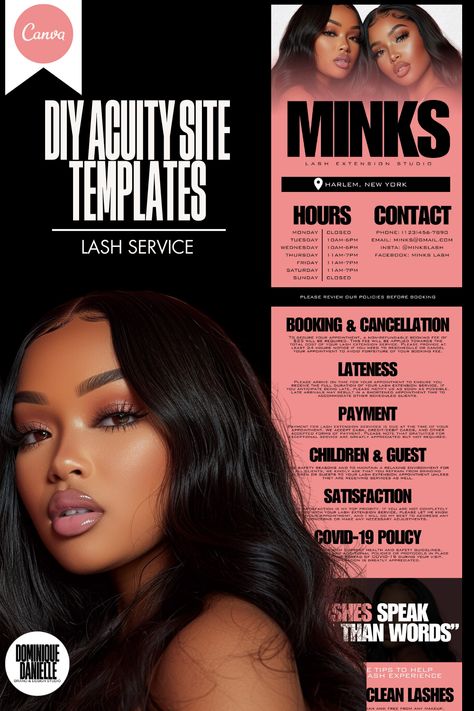 Fully editable Acuity Scheduling Template | Edit Font, text, elements and Colors to match your Brand's Aesthetic | Instant Download | Canva Free or Pro Subscription Lash Website, Text Elements, Website Canva, Scheduling Template, Edit Font, Booking Sites, S Aesthetic, Lash Tech, Template Site