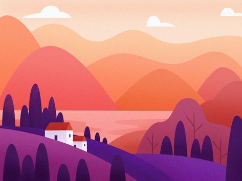 Flat Landscape Illustration, Flat Design Illustration Landscape, Vector Landscape Illustration, Landscape Vector Illustration, Easy Landscape Paintings, Sky Art Painting, Illustrator Design Tutorial, Bg Design, Flat Design Illustration