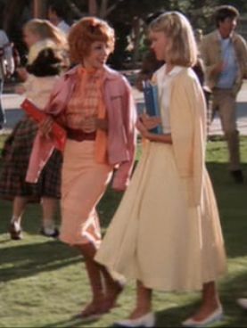 "GREASE" = Movie (1978)  _____________________________ Reposted by Dr. Veronica Lee, DNP (Depew/Buffalo, NY, US) Sandy Grease Outfit, Grease Fashion, Frenchy Grease, Coquette 60s, Grease Aesthetic, Grease Style, Older Outfits, Grease Sandy, Grease Outfits