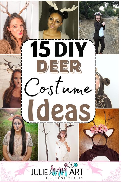 DIY Deer Costume Diy Antlers Costume, Easy Reindeer Costume, Deer Costume Ideas For Women, Woodland Deer Costume, Easy Deer Makeup Tutorials, Diy Rudolph Costume For Kids, Reindeer Dress Up Day At School, Diy Rudolph Costume, Diy Reindeer Costume Women