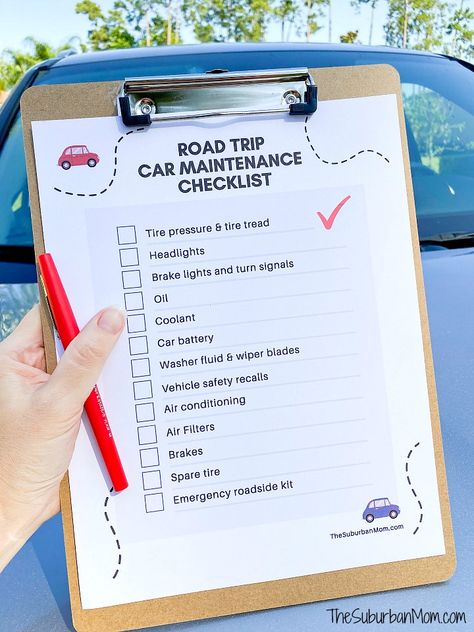 Road Trip Car Maintenance Checklist Printable - Make sure your car is road-ready for your family vacation. Car Maintenance Checklist, Roadside Emergency Kit, Car Checklist, Road Trip Checklist, Suburban Mom, Family Road Trip, Maintenance Checklist, Checklist Printable, Road Trip Car