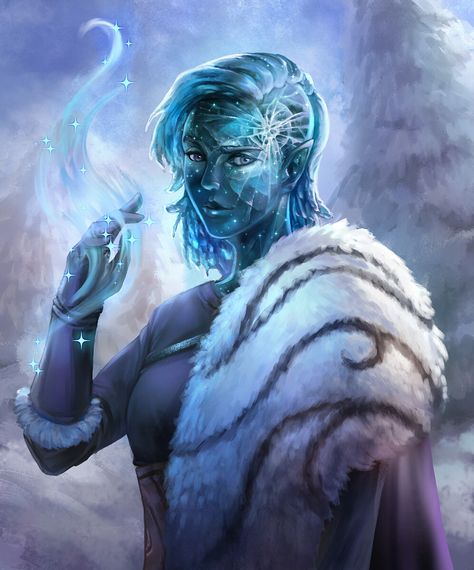 Water Genasi Barbarian Female, Crystal Female Character Design, 5e Genasi, Ice Genasi Dnd, Water Genasi Female Druid, Crystal Genasi, Star Druid Dnd, Female Water Genasi, Ice Genasi