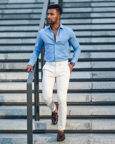 Chad Haupt - Men’s Style Guide (@chadhaupt_) • Instagram photos and videos Chambray Shirt Outfits, Chambray Shirt Men, Beige Chinos, Shirt Outfits, Mens Style Guide, Tassel Loafers, Chambray Shirt, Style Guide, Shirt Outfit