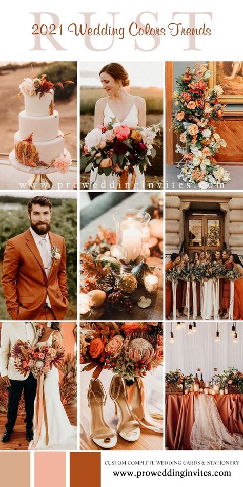 Rust Wedding Palette, Rustic Chic Wedding Ideas, Rust Wedding, Barn Wedding Invitations, Fall Wedding Color Schemes, Rusting Wedding, Wedding Color Palettes, Wedding Color Pallet, Wedding Color Trends