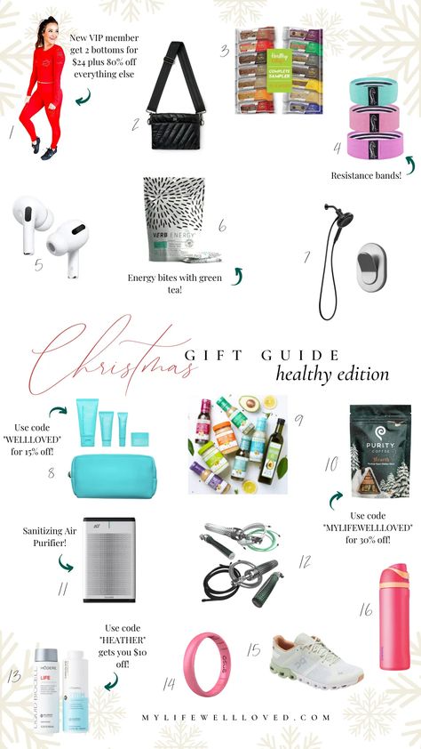 Visit here to check out Holiday Gifts for Health Enthusiasts on My Life Well Loved! Get inspired to shop our gift guide for your family and friends with a healthy lifestyle. Your loved ones will surely love these gifts for healthy people. Surprise your gal with a girl's must-have gift that is both cute and healthy. There is nothing better than buying healthy gifts for women and men to help keep them on track. You won't want to miss these healthy gift ideas that we thought of just for you! Gym Gift Basket Ideas For Her, Fitness Gift Basket Ideas, Gift Ideas For Healthy People, Workout Gifts For Women Christmas, Gifts For Gym Lovers Woman, Healthy Gift Ideas, Fitness Healthy Lifestyle, Healthy Gift, Heather Brown