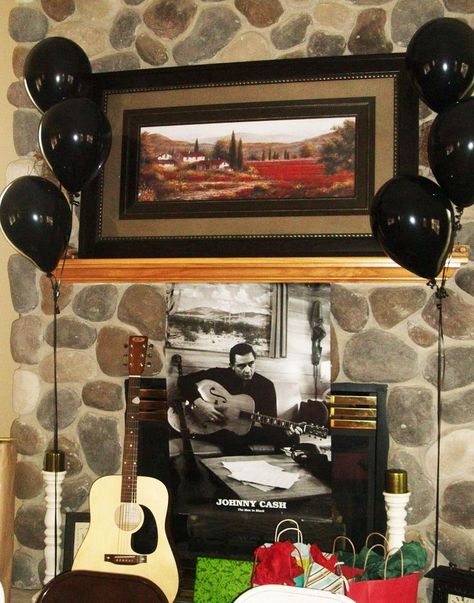 black on black balloons, johnny cash decorations. Johnny Cash Themed Room, Johnny Cash Party Theme, Johnny Cash Birthday, Southern Boys, Black Balloons, 40th Birthday Parties, 25th Birthday, Baby Shower Fun, Black On Black