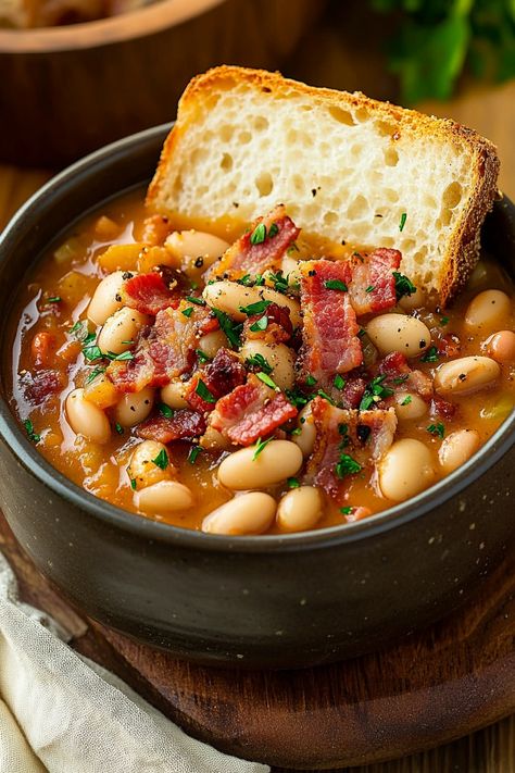 Hearty Bean & Bacon Soup | Ham Bean And Bacon Soup, Navy Bean Soup With Bacon, Homemade Bean And Bacon Soup, Homemade Bean With Bacon Soup, Hamburger Soup With Beans, Navy Bean And Bacon Soup, Copycat Campbells Bean And Bacon Soup, Bean Bacon Soup Recipes, Campbells Bean And Bacon Soup Recipes