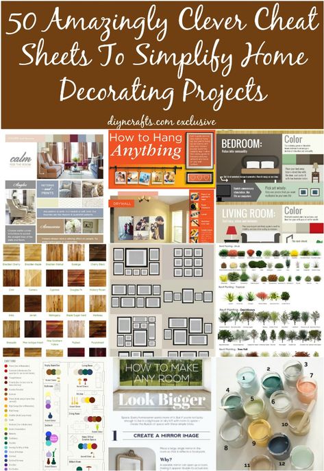 50 Amazingly Clever Cheat Sheets To Simplify Home Decorating Projects Simplify Home, House Improvement, Decorating Styles, Home Decor Projects, Living Room Colors, Décor Diy, Decor Minimalist, Boho Home, Cheat Sheet