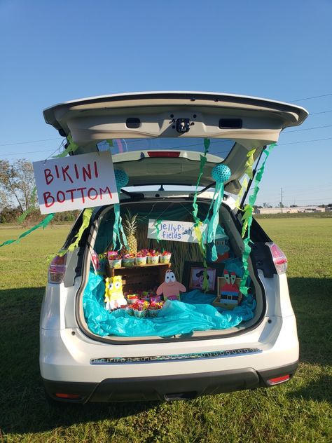 Sponge Bob Squarepants trunk of treat car decorations. Trunk Or Treat Ideas For Cars Spongebob, Krusty Krab Trunk Or Treat, Spongebob Trunk Or Treat Ideas For Cars, Trunk Or Treat Spongebob Theme, Sponge Bob Trunk Or Treat Ideas For Cars, Trunk Or Treat Spongebob, Sponge Bob Trunk Or Treat, Easy Trunk Or Treat Ideas For Trucks, Spongebob Trunk Or Treat Ideas