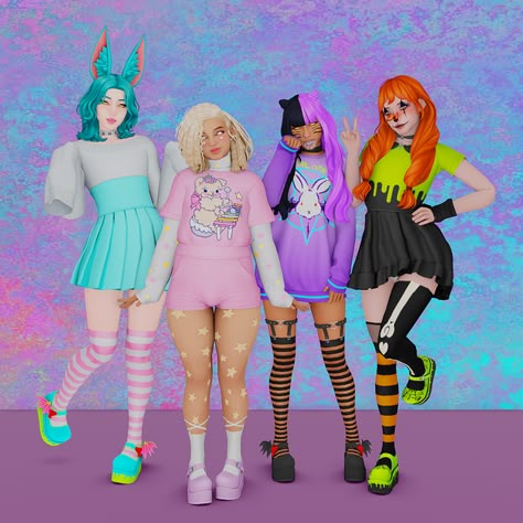 Pastel Goth Set | Saruin on Patreon Sims4 Kawaii Clothing, Kidcore Clothes, Pastel Goth Dress, Sims 4 Cc Goth, Goth Winter, Cc Folder, Sims Packs, Sims 4 Anime, Frame Download