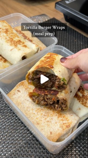 Hamburger Wraps Tortillas, Tortilla Burgers, Tortilla Burger, Burger Wraps, Protein Burger, Protein Meal Prep, Beef Wraps, High Protein Meal, High Protein Meal Prep