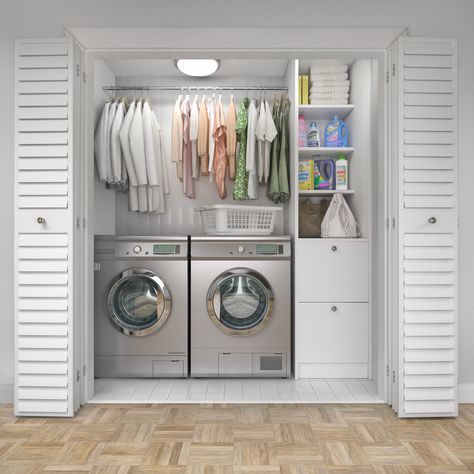 The Best Compact Washer and Dryer for Your Laundry Space - Bob Vila Washer Dryer Closet, Converted Closet, Compact Washer And Dryer, Laundry Cupboard, Laundry Chute, Compact Laundry, Mauve Nails, Dream Laundry Room, Stackable Washer And Dryer