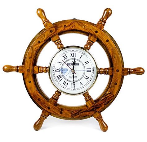 Nautical Handcrafted Wooden Premium Wall Decor Wooden Clock Ship Wheels  Pirates Accent  Maritime Decorative Times Clock  Nagina International 18 Inches Clock Size  6 Inches *** Read more reviews of the product by visiting the link on the image. (This is an affiliate link) #HomeDecorClocks Ships Clock, Ship Wheel, Wall Decor Crafts, Time Clock, Nautical Gifts, Robust Design, Wooden Clock, Luxury Decor, Mantel Clock