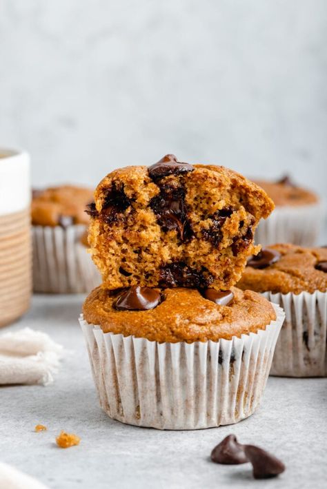 Healthy Pumpkin Chocolate Chip Muffins, Pumpkin Banana Muffins, Banana Oat Muffins, Chocolate Banana Muffins, Pumpkin Chocolate Chip Muffins, Pumpkin Banana, Banana Chocolate Chip Muffins, Gluten Free Banana, Banana Chocolate