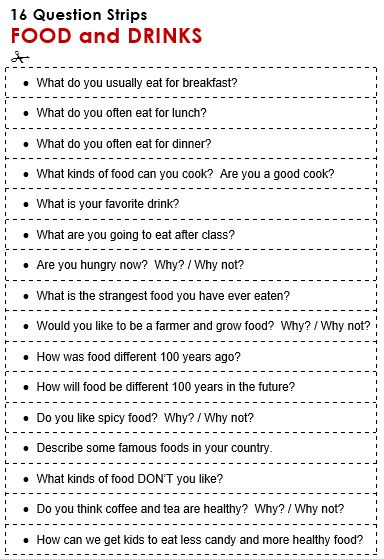 Conversational English Topics, Food Questions To Ask, Introduction Questions, English Conversation Worksheets, Food Questions, English Questions, Speaking Topics, English Conversation For Kids, Speaking Activities English