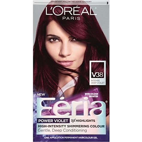 L'OrÃ©al Paris Feria Permanent Hair Color, V38 Violet Noir (Intense Deep Violet) * See this great product. (This is an affiliate link) Deep Violet Hair, Feria Hair Color, Kelly Hair, Blue Black Hair Color, Edgy Hair Color, Violet Hair Colors, Blue Black Hair, Bold Hair Color, Violet Hair