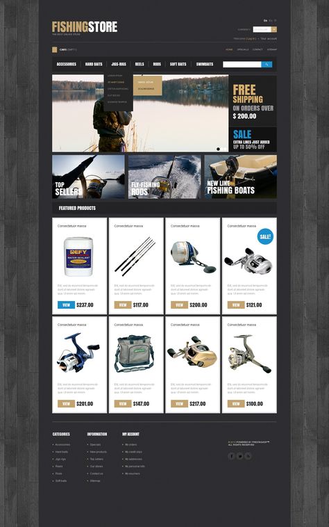 Fishing Store - PrestaShop Template Fishing Business, Website Design Inspiration Business, Website Moodboard, Online Store Design, News Web Design, Fishing Store, Area 15, Shopify Website Design, Free Website Templates