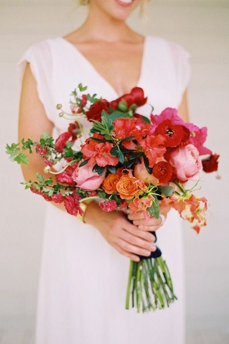 Red Pink Orange Bridal Bouquet, Red Bouquets, Red Bridal Bouquet, Colorful Bridal Bouquet, Peach Bouquet, Bridal Bouquet Blue, Orange Bouquets, Red Bouquet Wedding, Bridal Bouquet Pink