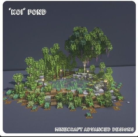 Pond Design Minecraft, Fairy Garden Minecraft, Minecraft Build Tutorials, Random Decorations, Minecraft Garden Ideas, Garden Minecraft, Minecraft Heart, Koi Garden, Minecraft Tree