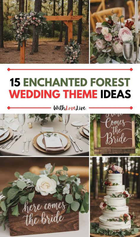 15 Enchanted Forest Wedding Theme Ideas - WithLoveLive Boxwood Decor Ideas Wedding, Enchanted Forest Wedding Theme Fairytale, Nature Wedding Theme, Forrest Weddings, Woodland Wedding Theme, Forest Wedding Decorations, Forest Themed Wedding, Forest Wedding Theme, Enchanted Forest Wedding Theme