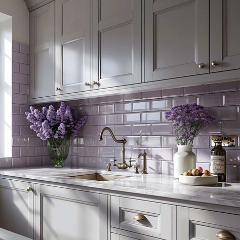 10+ Purple Kitchen Backsplash Designs for a Touch of Elegance • 333+ Art Images Purple Splash Back Kitchen, Home Decor Ideas Purple, Grey And Purple Kitchen, Purple Tiles Kitchen, Purple Backsplash Kitchen, Purple And Blue Kitchen, Lavender Kitchen Ideas, Kitchen Ideas Purple, Kitchen Design Purple