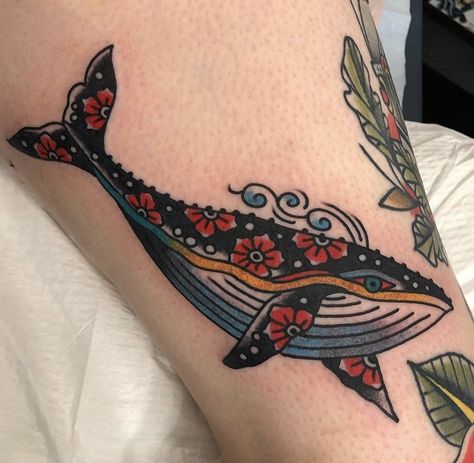 American Traditional Tattoo Dinosaur, Stingray Tattoo Traditional, American Traditional Diver Tattoo, Angler Fish Tattoo Traditional, Aquatic Knee Tattoo, Dolphin Traditional Tattoo, Turtle Tattoo American Traditional, American Traditional Aquatic Tattoo, Old School Whale Tattoo