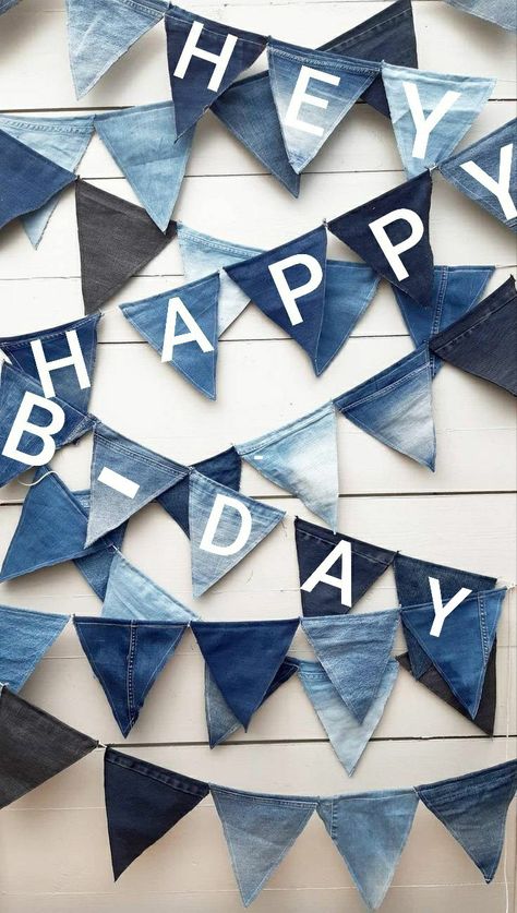 Diy Banner Ideas, Denim Party, Banner Ideas, Diy Banner, Fabric Banner, 40th Birthday Parties, Reuse Recycle, 40th Birthday, Birthday Parties