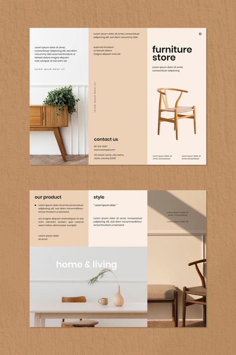 Brochure Furniture Design, Furniture Brochure Design Layout, Brochure Design Layout Templates, Furniture Brochure Design, Brochure Layout Design, Interior Design Brochure, Vintage Furniture Store, Design De Configuration, Interior Brochures