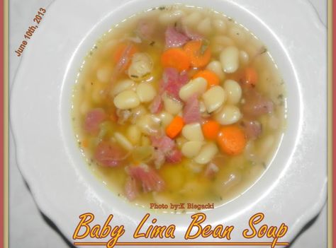 Baby Lima Bean Soup #beans #ham #onions #Carrots #celery #lima #justapinchrecipes Lima Beans And Ham, Lima Bean Soup, Lima Bean Recipes, Favorite Soups, Bean Soup Recipe, Soup Beans, Lima Bean, Ham And Bean Soup, Bean Soup Recipes