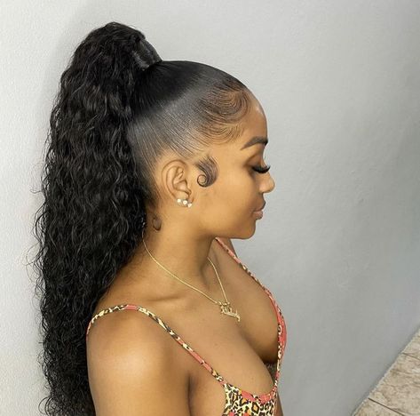 Ponytail Braids Braided Beauty in a Pony Ponytail With Clip, Water Wave Ponytail, Wave Ponytail, Hair Edges, Black Ponytail, High Ponytail Hairstyles, Weave Ponytail Hairstyles, Sleek Ponytail Hairstyles, Black Ponytail Hairstyles