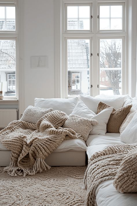 61+ Warm and Inviting Scandinavian Living Room Ideas Warm Scandinavian Living Room, Minimalist Scandinavian Living Room, Cozy Scandinavian Living Room, Scandinavian Living Room Ideas, Modern Scandinavian Living Room, Hygge Living Room, Light Blue Throw Pillows, White Sectional Sofa, Serene Aesthetic