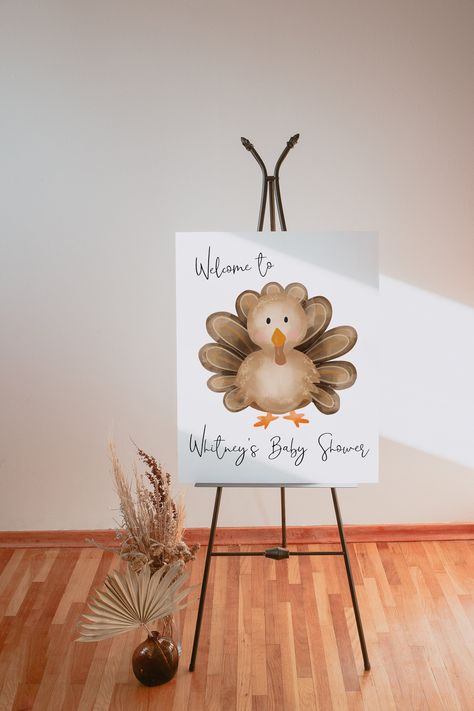 Little Turkey Baby Shower Theme, Turkey Themed Baby Shower Ideas, A Little Turkey Is On The Way, Little Turkey Baby Shower Ideas, Turkey Baby Shower Ideas, Thanksgiving Baby Shower Ideas, Thanksgiving Baby Shower, Entrance Sign, Holiday Crafts For Kids