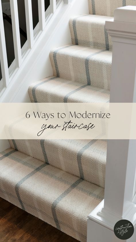 A stair runner is a piece of carpet that runs in the center of the stairway. The edges are exposed, which allows the wood to show through on the sides. Different Carpet On Stairs And Landing, Carpeting On Stairs, Carpeted Stairs With Wood Floors, Carpet In Stairs, Carpet On Stairs Only, Diy Runner On Stairs, Stairs Runner Ideas, Staircase Ideas Carpeted, Stairway Carpet Runner