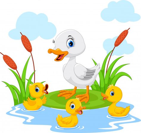 Mother duck swims with her three little ... | Premium Vector #Freepik #vector #baby #water #family #character Pond Drawing, Duck And Ducklings, Cute Ducklings, Duck Cartoon, Little Duck, Art Drawings For Kids, Paper Crafts Diy Kids, Animal Clipart, Fabric Painting