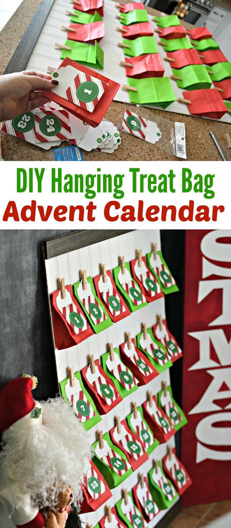 DIY Hanging Treat Bag Advent Calendar Bag Advent Calendar, Diy Christmas Treats, Halloween Advent Calendar, Make An Advent Calendar, Advent Diy, Advent Calendar Fillers, Homemade Advent Calendars, Christmas Advent Calendar Diy, Wooden Advent Calendar