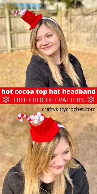 Crochet Hats Free Pattern Ladies, Top Hat Headband, Crocheted Ornaments, Crochet Christmas Hats, Holiday Headbands, Ugly Holiday Sweater, Hat Headband, Holiday Hats, Crochet Hat Free