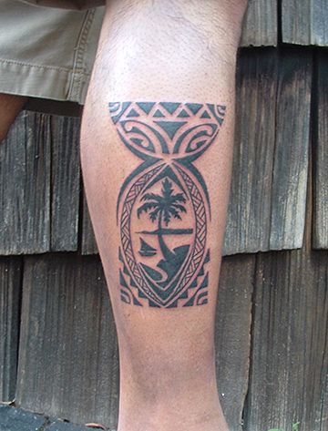 The Guam seal here is within the shape of a latte stone, the quintessential symbol of Chamorro culture. Guam Tattoo, Guam Island, Leg Band Tattoos, Seal Tattoo, Guam Seal, Polynesian Tattoos Women, Island Tattoo, Neo Traditional Tattoos, Hawaiian Tattoos