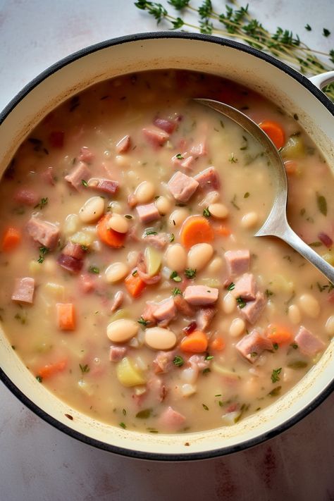 Creamy Ham And Bean Soup Recipes, Bean And Noodle Soup, White Bean And Ham Soup Crockpot, Classic Ham And Bean Soup, Homemade Ham And Bean Soup, Ham And Bean Soup Recipes Stovetop, Southern Ham And Bean Soup, Ham And White Bean Soup Recipes, Crock Pot Ham And Bean Soup