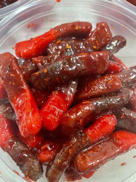 Sour Gummy Wormz DRY - IT IS MADE WITH MORE OF OUR CHILE POWDER THAN CHAMOY WHICH MAKES IT MORE IN THE SOUR SIDE WET - IT IS MADE WITH MORE OF OUR CHAMOY SAUCE THAN CHILE POWDER WHICH MAKES IT MORE IN THE SWEET SIDE Thank You for your support, if you have any questions or concerns please reach out through Etsy messages! You can find us on any social @PikozitozChamoy We do not offer returns or refunds once a package has been shipped out. No exceptions. Gummies Chamoy, Mexican Food Snacks, Mexican Snack Foods, Chamoy Candy, Chamoy Sauce, Best Junk Food, Sour Gummy Worms, Mexican Treats, Mexican Snacks