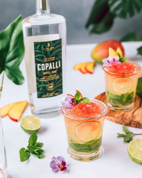 Tropical Cocktail Recipes, Cocktails Made With Rum, Rum Swizzle, Mango Rum, Rum Cocktail Recipes, Orange Cocktail, Mint Simple Syrup, Orange Cocktails, Tiki Cocktails