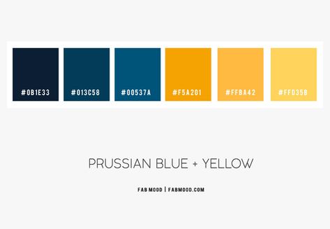 Prussian Blue and Yellow Color Scheme – Color Palette #51 Prussian Blue Color Palette, Royal Blue Color Palette, Blue And Yellow Palette, Blue And Yellow Logo, Blue And Yellow Color Palette, Fab Mood, Yellow Color Scheme, Yellow Color Combinations, Yellow Color Palette