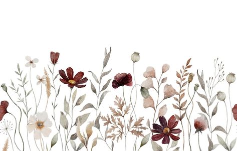 Watercolor dried wild flowers seamless b... | Premium Vector #Freepik #vector Watercolour Wild Flowers, Dried Flower Watercolor, Wild Flower Border, Dried Flowers Transparent Background, Wild Flower Sublimation, Wildflower Clipart Wild Flowers, Aesthetic Baby, Watercolor Flower Background, Watercolour Ideas