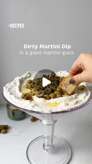 Recipes on Instagram: "Serve a show-stopping appetizer this holiday season with this Dirty Martini Dip 🍸 It’s best served in a giant martini glass—grab your own at the link in our bio.

-16 oz. cream cheese
-8 oz. blue cheese
-16 oz. sour cream
-3/4 cup diced olives
-1/2 cup olive brine
-2 oz. gin
-juice from one lemon
-1 tsp. garlic powder
-salt & pepper to taste
-diced olives & olive oil for garnish

@cocktails & @recipes may earn commission through links on our socials.

#dirtymartinidip #dirtymartini #dip #giantmartiniglass #appetizers #martini" Dirty Martini Dip Recipe, Dirty Martini Dip, Martini Dip, Savory Snack Recipes, Charcuterie Board Meats, 2024 Party, Olive Brine, Cocktails Recipes, Wine Food Pairing