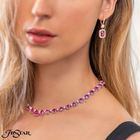 JB Star | Fine Jewelry on Instagram: “Pink with passion! 💓Over 58 carats of round pink sapphires in this necklace (Style 1319) accompanied by emerald-cut pink sapphire drop…” Fine Jewelry Pink Sapphire Necklaces For Wedding, Fine Jewelry Pink Sapphire Necklace, Elegant Pink Sapphire Round Necklace, Pink Sapphire Round Necklace, Pink Sapphire Necklace Pendants, Emerald Cut, Pink Sapphire, Emerald, Sapphire