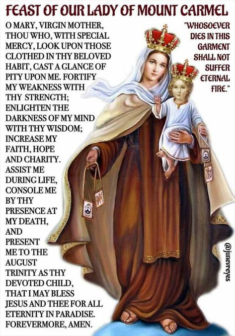 Catholic Prayers Daily, Spanish Prayers, Our Lady Of Mount Carmel, Archangel Prayers, Novena Prayers, Mom Prayers, Mount Carmel, Miracle Prayer, Rosary Prayer