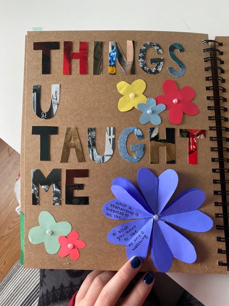 Things You Taught Me Scrapbook, Sentimental Gift For Boyfriend, Couple Notebook Ideas Journals, Scrapbook For Grandma, Scrap Booking Ideas For Bestie, Cute Boyfriend Scrapbook Ideas, Valentines Scrapbook Page, Scrapbook Ideas For Sister Birthday, Scrapbook Ideas Gift