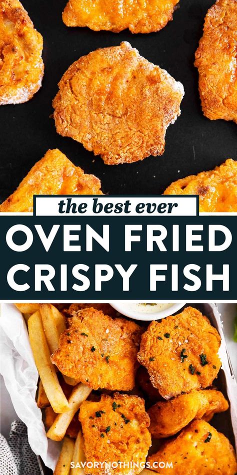 So much better than store-bought: This Crispy Oven Fried Fish gets super crunchy and will be a new favorite for kids and adults alike. It is basically baked breaded fish, but I always have a few tricks up my sleeve to make anything oven fried extraordinarily good. My homemade breaded fish blows frozen fish sticks out of the water by far! | #friedfish #fishrecipes #recipesforlent Breaded Baked Fish, Breaded Fish Recipe, Fries Recipe Oven, Fried Fish Recipe, Louisiana Fish Fry, Breaded Fish, Oven Fried Fish, Oven Baked Fish, Fish Breading