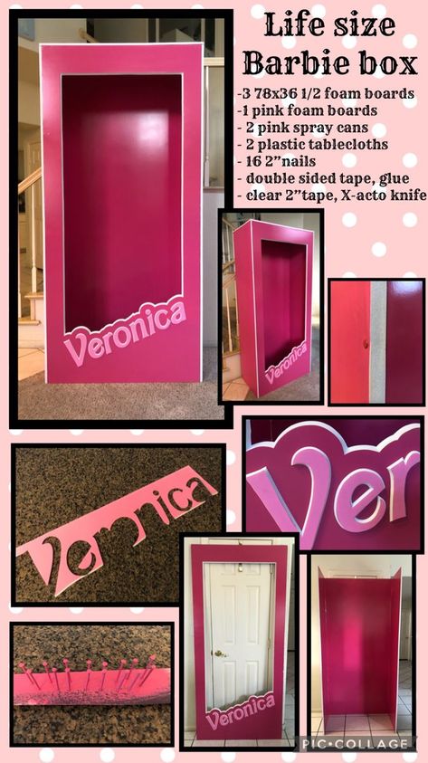 Barbie Party Box Diy, Barbie Themed Homecoming Float, Sweet 16 Barbie Theme Photoshoot, Barbie Themed Office, Barbie Doll Box Photoshoot, Barbie Christmas Party, Diy Barbie Box Adult Size, Teen Barbie Birthday Party, Barbie Box Photoshoot Diy